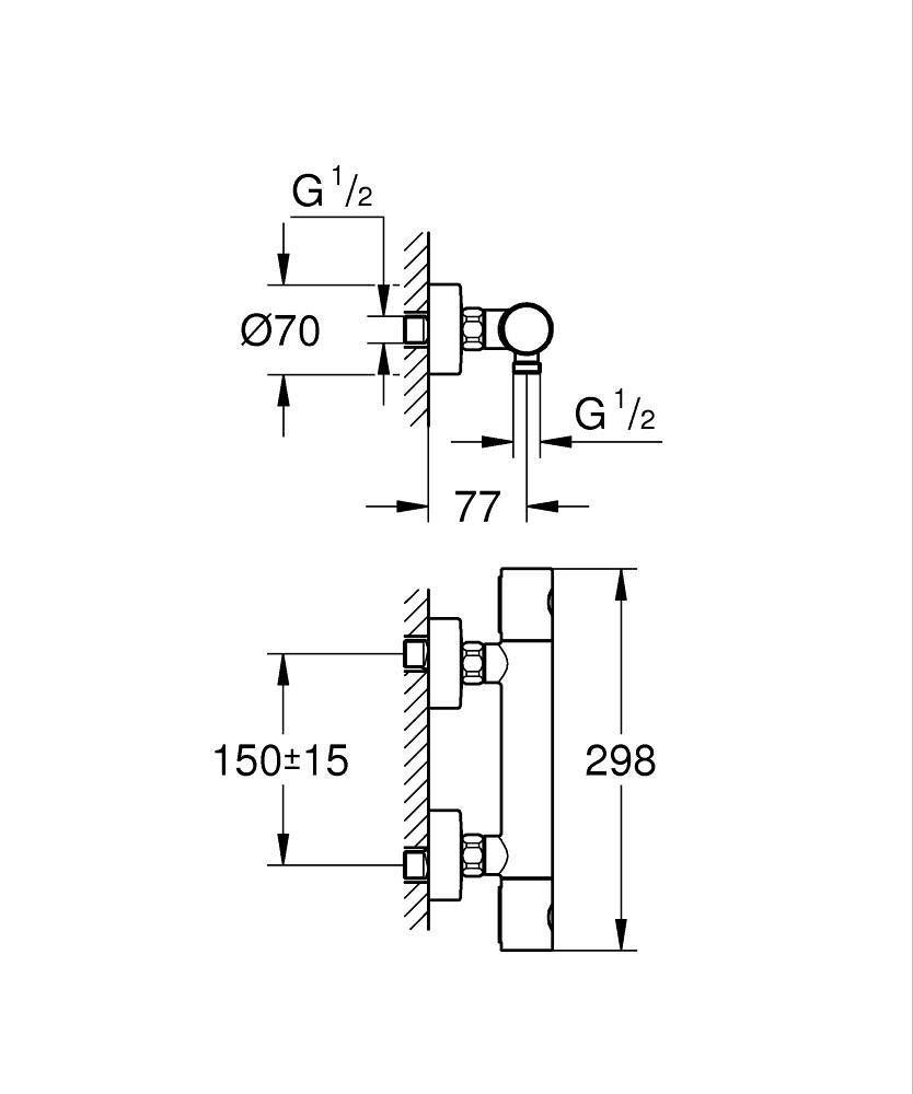 Grohtherm 1000 C Thermostat-Brausebatterie Wandmontage Grohtherm 1000 C Thermostat-Brausebatterie Wandmontage