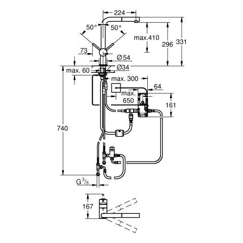 GROHE Elektron.-EH-SPT-Batt. Minta Touch 31360_1 L-Auslauf chrom