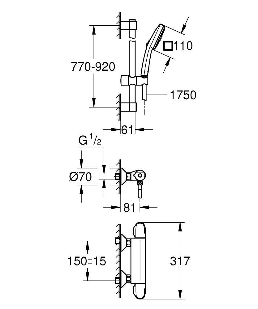 Grohtherm 1000 Thermostat-Brausebatterie Wandmontage Grohtherm 1000 Thermostat-Brausebatterie Wandmontage