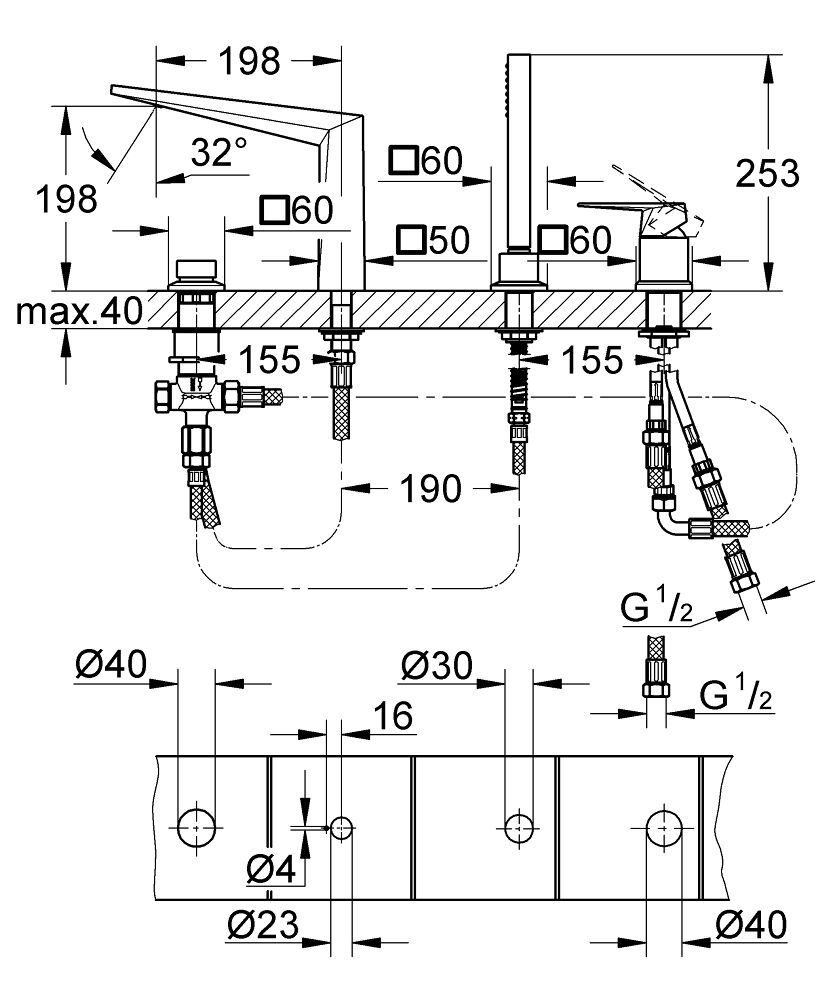 GROHE Allure Brilliant 4-Loch-EH-Wannenkombination