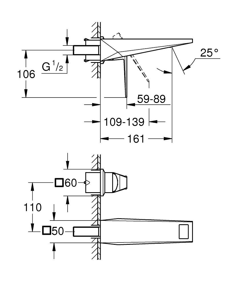 GROHE Allure Brilliant 2-Loch-WT-Wandbatterie FMS