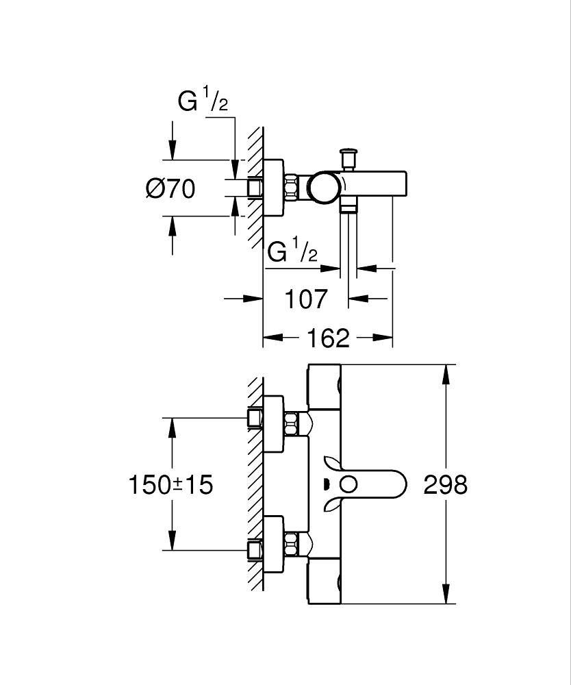 Grohtherm 800 Thermostat-Wannenbatterie Wandmontage Grohtherm 800 Thermostat-Wannenbatterie Wandmontage