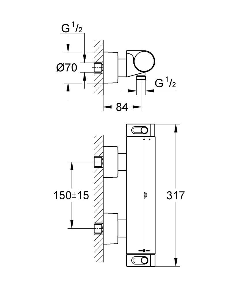 Grohtherm 2000 Thermostat-Brausebatterie Wandmontage Grohtherm 2000 Thermostat-Brausebatterie Wandmontage