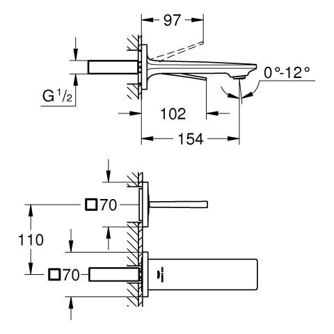 GROHE 2-L-WT-Wandbatterie Allure 19309_2 FMS Ausl. 154mm warm sunset gebürstet