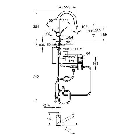 GROHE Elektron.-EH-SPT-Batt. Minta Touch 31358_2 C-Ausl. azb. Spülbr. supersteel