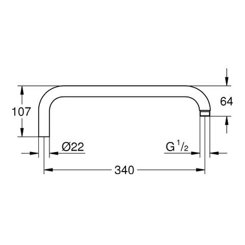 GROHE Brausearm 14047 für Rainshower Duschsysteme Ausladung 340 mm chrom