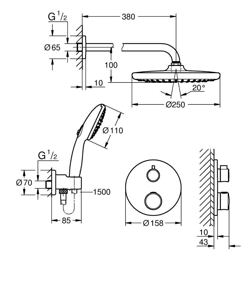 Grohtherm UP-Duschsystem rund für Duschrahmen