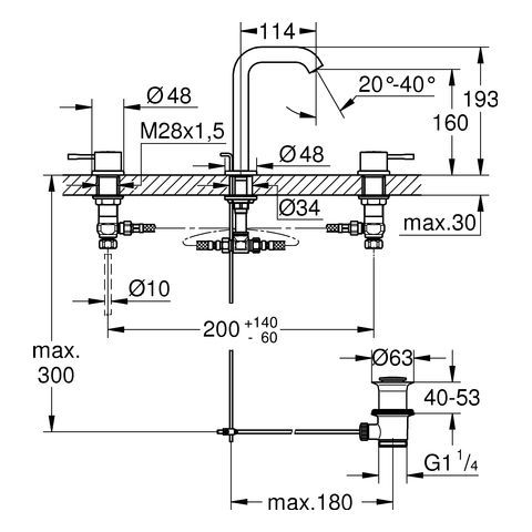 GROHE Essence 3-Loch-Waschtischbatterie
