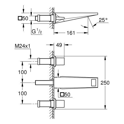 GROHE Allure Brilliant 3-Loch-WT-Wandbatterie FMS