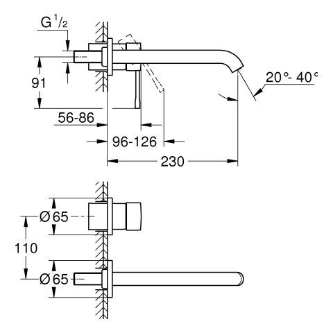 GROHE 2-Loch-WT-Wandbatterie Essence 29193_1 FMS Ausladung 230mm cool sunrise