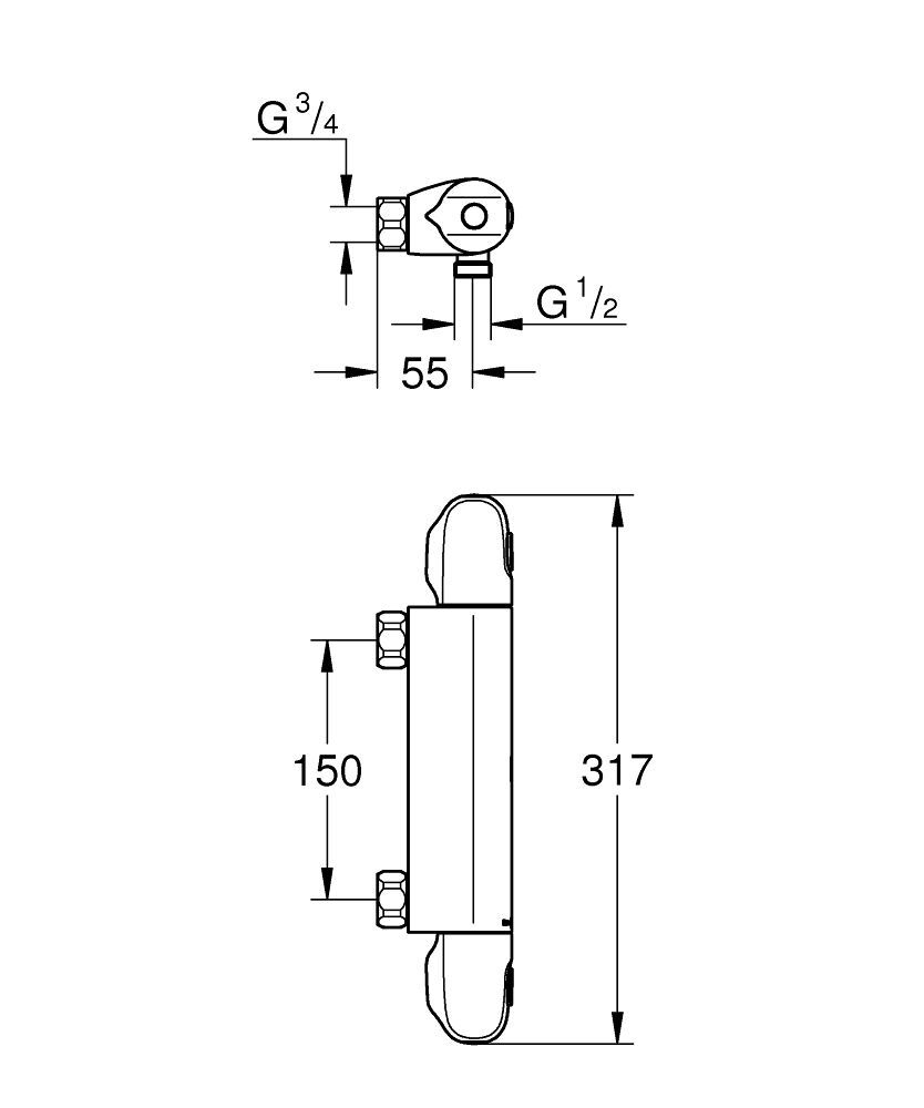 Grohtherm 1000 Thermostat-Brausebatterie Wandmontage Grohtherm 1000 Thermostat-Brausebatterie Wandmontage