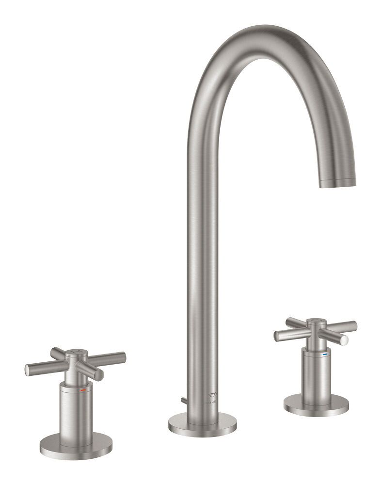 GROHE 3-Loch-WT-Batterie Atrio 20643 Rohrauslauf Kreuz-Griff supersteel