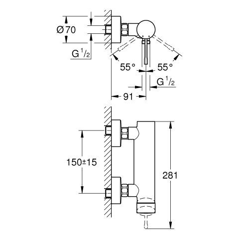 GROHE Essence EH-Brausebatterie Wandmontage