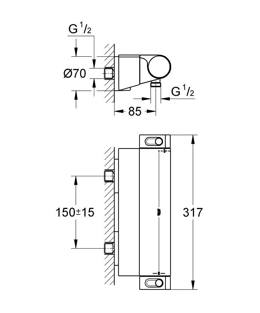 Grohtherm 2000 Thermostat-Brausebatterie Wandmontage Grohtherm 2000 Thermostat-Brausebatterie Wandmontage