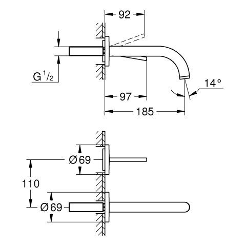GROHE 2-L-WT-Wandbatterie Atrio 29410 FMS Ausladung 185mm warm sunset