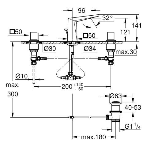 GROHE Allure Brilliant 3-Loch-WT-Batterie