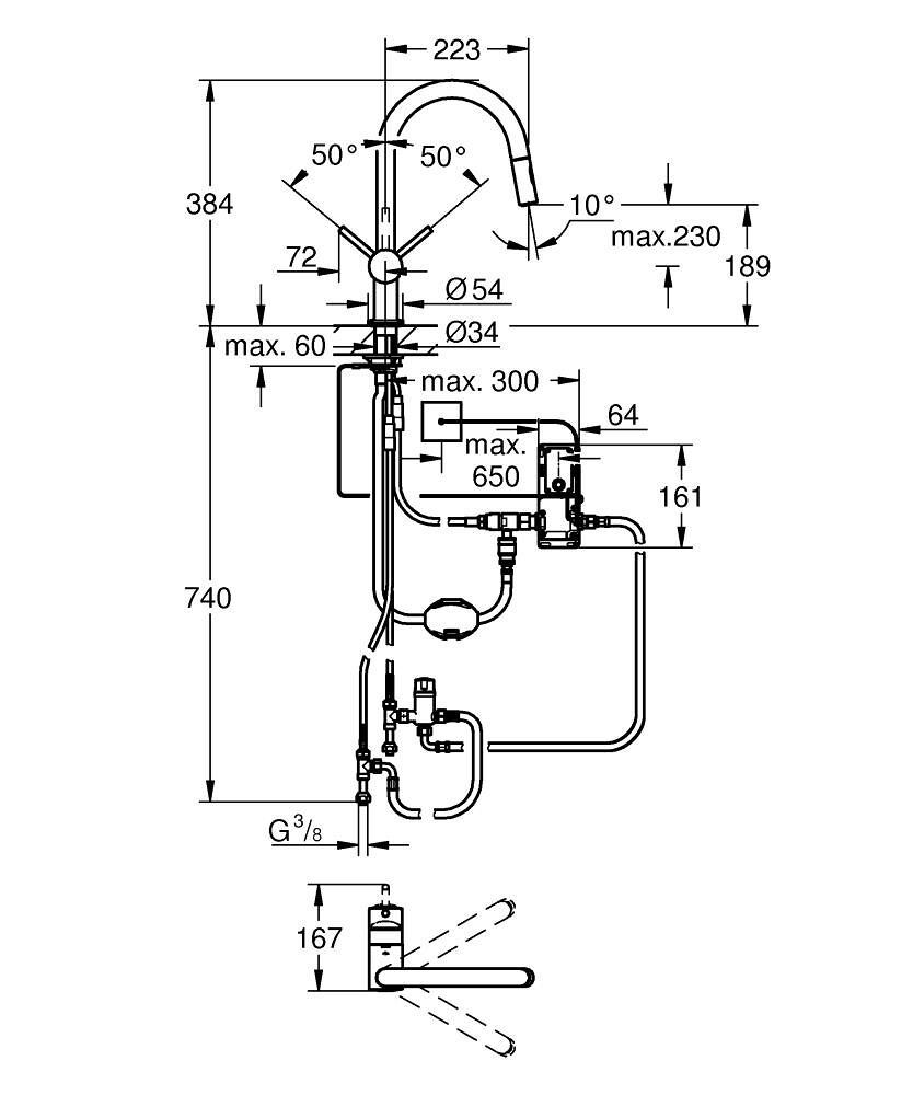 GROHE Elektron.-EH-SPT-Batt. Minta Touch 31358_2 C-Ausl. azb. Spülbr. supersteel