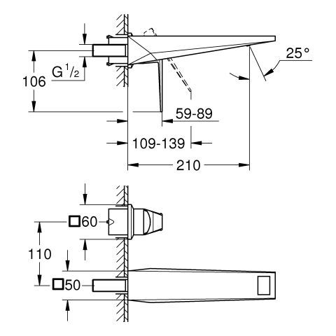 GROHE Allure Brilliant 2-Loch-WT-Wandbatterie FMS