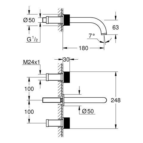 GROHE Atrio Private C. 3-Loch-WT-Wandbatterie