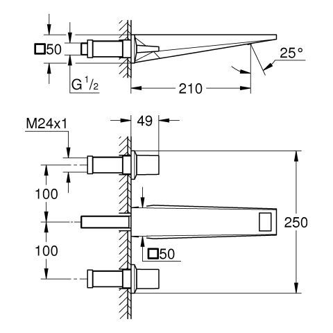 GROHE Allure Brilliant 3-Loch-WT-Wandbatterie FMS