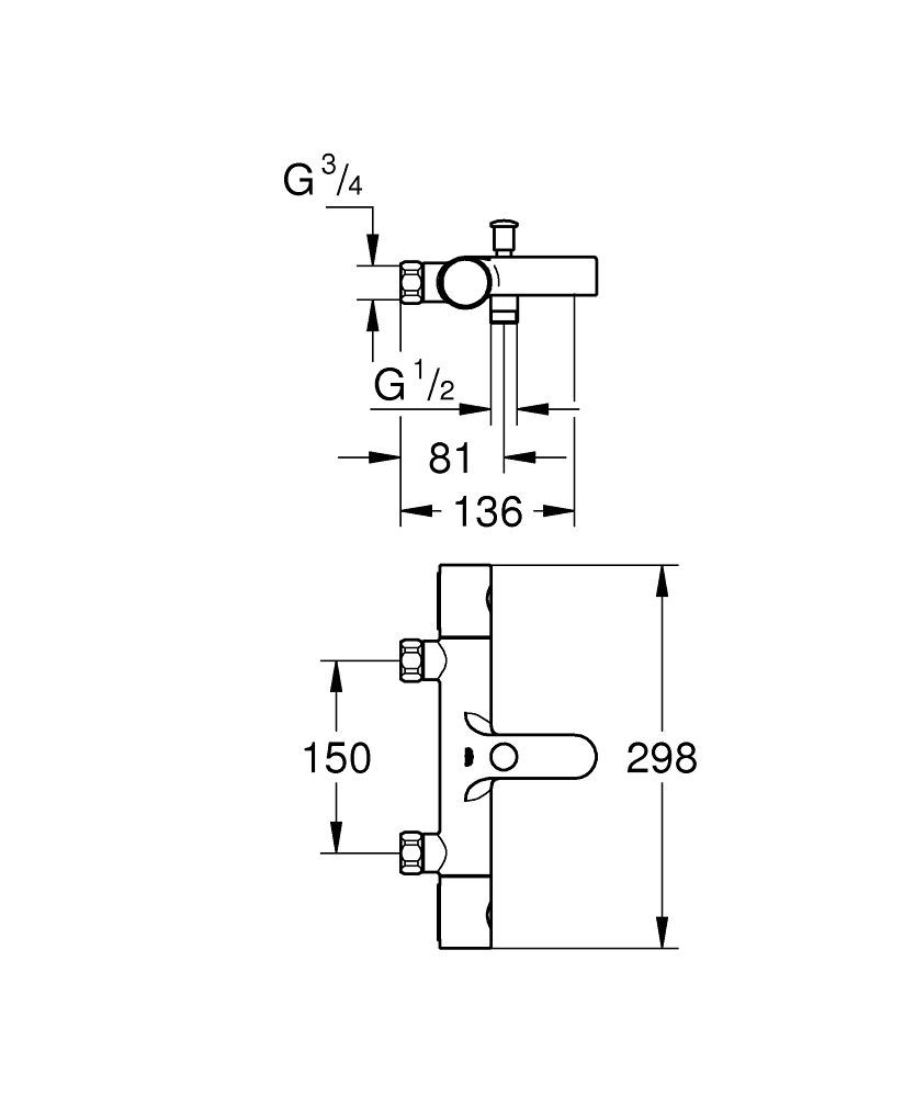 Grohtherm 800 Thermostat-Wannenbatterie Wandmontage Grohtherm 800 Thermostat-Wannenbatterie Wandmontage