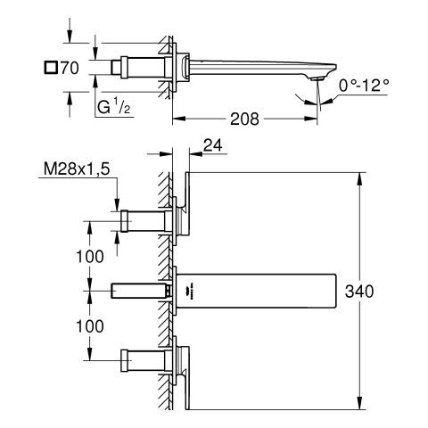 GROHE 3-L-WT-Wandbatterie Allure 20193_2 FMS Ausl. 208mm warm sunset gebürstet