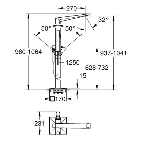 GROHE Allure Brilliant EH-Wannenbatterie FMS Bodenmontage