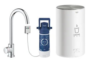 GROHE Red® Mono Armatur mit C-Auslauf, Boiler M-Size für 3 Liter kochend heißes Wasser, GROHE Red S-Size Filter