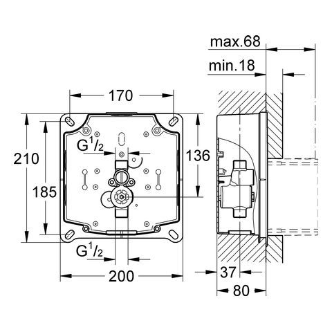 GROHE Rapido Urinal-Rohbauset für man. Bet./Tectron IR Elektr.