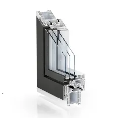 Kömmerling 76 Unity Standard anthrazitgrau, flächenbündig außen, Aluminiumschale geklebt