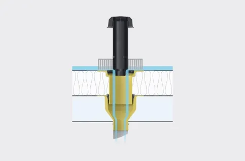 B. Mit SitaRetention Twist für eine variable Regenwasserableitung auf nicht genutzten Dachflächen. SitaRetention Twist mit Kiesfang