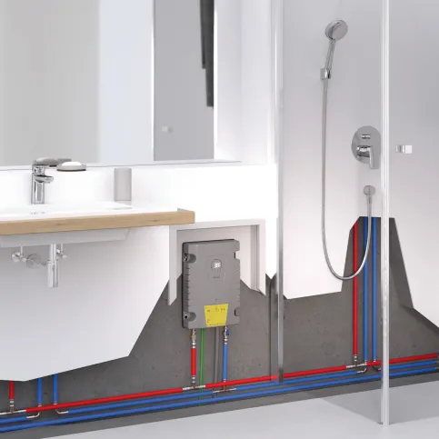 Der neue »ISX« von CLAGE erwärmt das Wasser auf Wunschtemperatur und versorgt damit mehrere Entnahmestellen energiesparend mit warmem Wasser.
