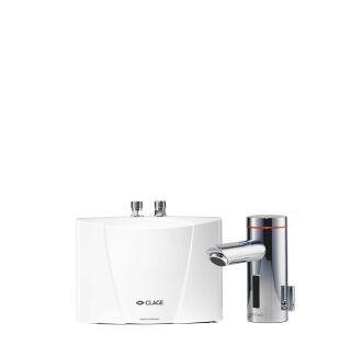 CLAGE E-Klein-Durchlauferhitzer mit Sensorarmatur MBX Lumino für das Handwaschbecken