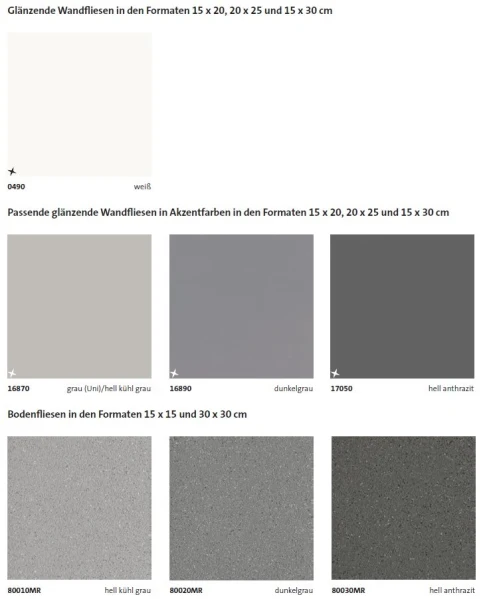 Ästhetisches Gesamtbild durch modulare Verlegung von Wand- und Bodenfliesen.