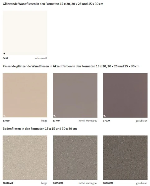 Ästhetisches Gesamtbild durch modulare Verlegung von Wand- und Bodenfliesen.