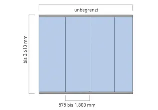 NovoFire® Glass | Rahmenprofil oben und unten, Glasscheiben sind mit Silikonfuge verbunden