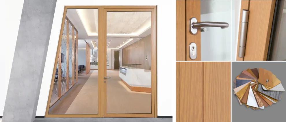 Aluminum-Rohrrahmentüren in Holzoptik