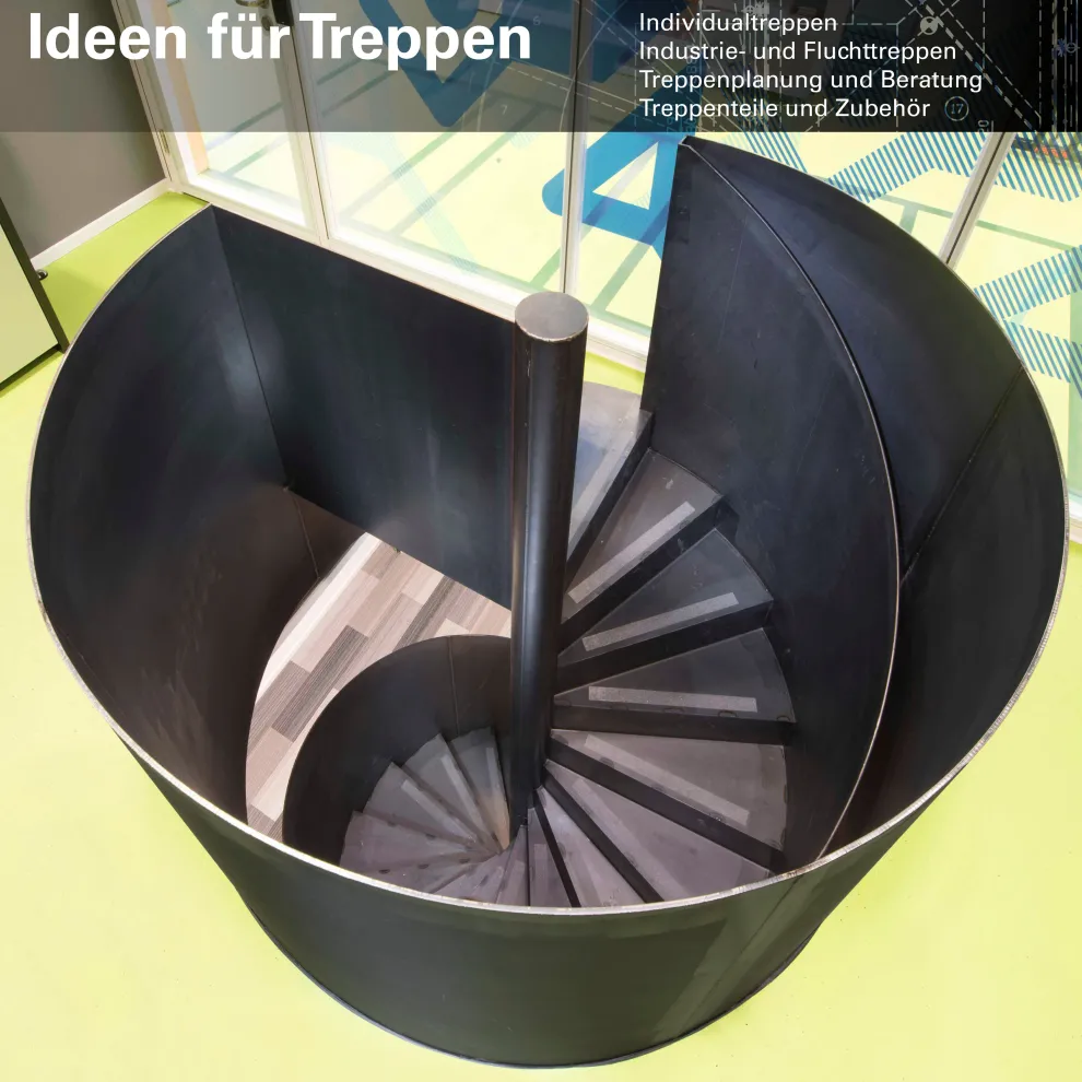 Stahl-Spindeltreppe im Bürogebäude von Google in München.