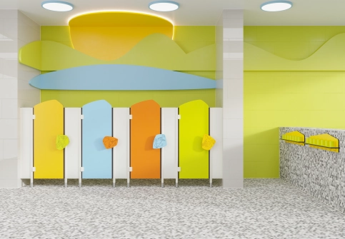 WC-Trennwände für Kindergärten: farbenfrohe Designs, sicher und robust