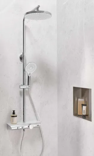 Shower-Set AquaXPro 200 Thermostat, Chrom mit Echtglasablage (ESG), Weiß