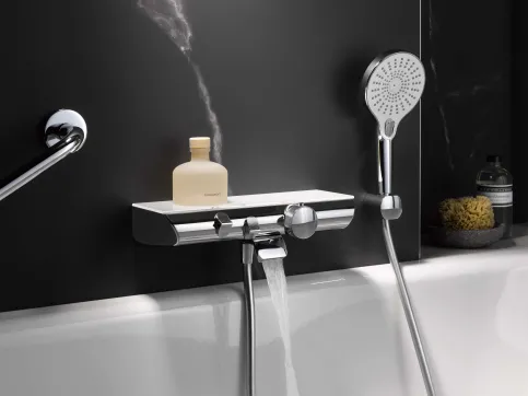 Aufputz-Badewannenthermostat AquaXPro, Chrom mit Echtglasablage Weiß