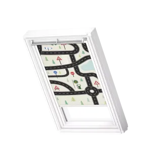 VELUX Verd.-Rollo man. DKL M31 4655SWL Kids Straßen, weiße Schiene