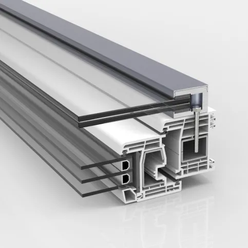 Glas-Klemmsystem VITRUM Classic befestigt auf Kunststoff-Fensterprofil mit Montageschraube