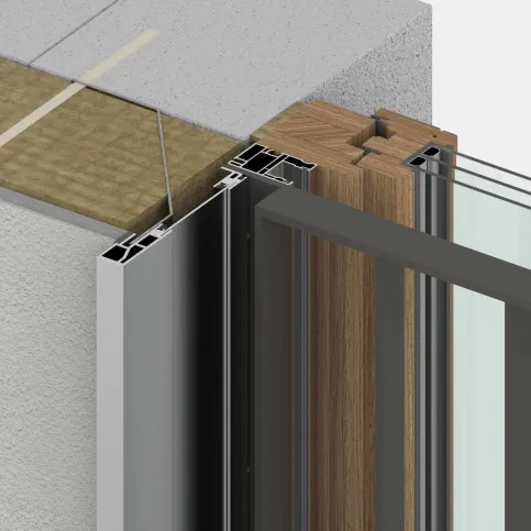 Konstruktionsdetail Zargensystem COVER in Kombination mit Glas-Absturzsicherung