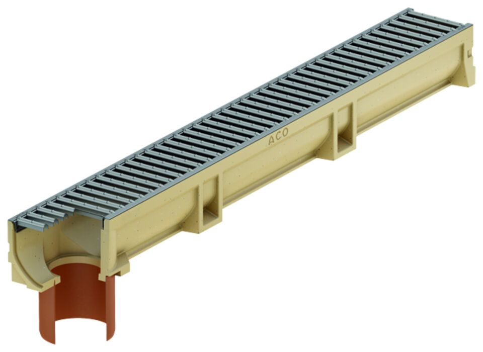 ACO Self Euroline 2.0 NW100 Rinne L1000 mm B118mm Ablauf DN/OD110 mm mit Stegrost Stahl verzinkt