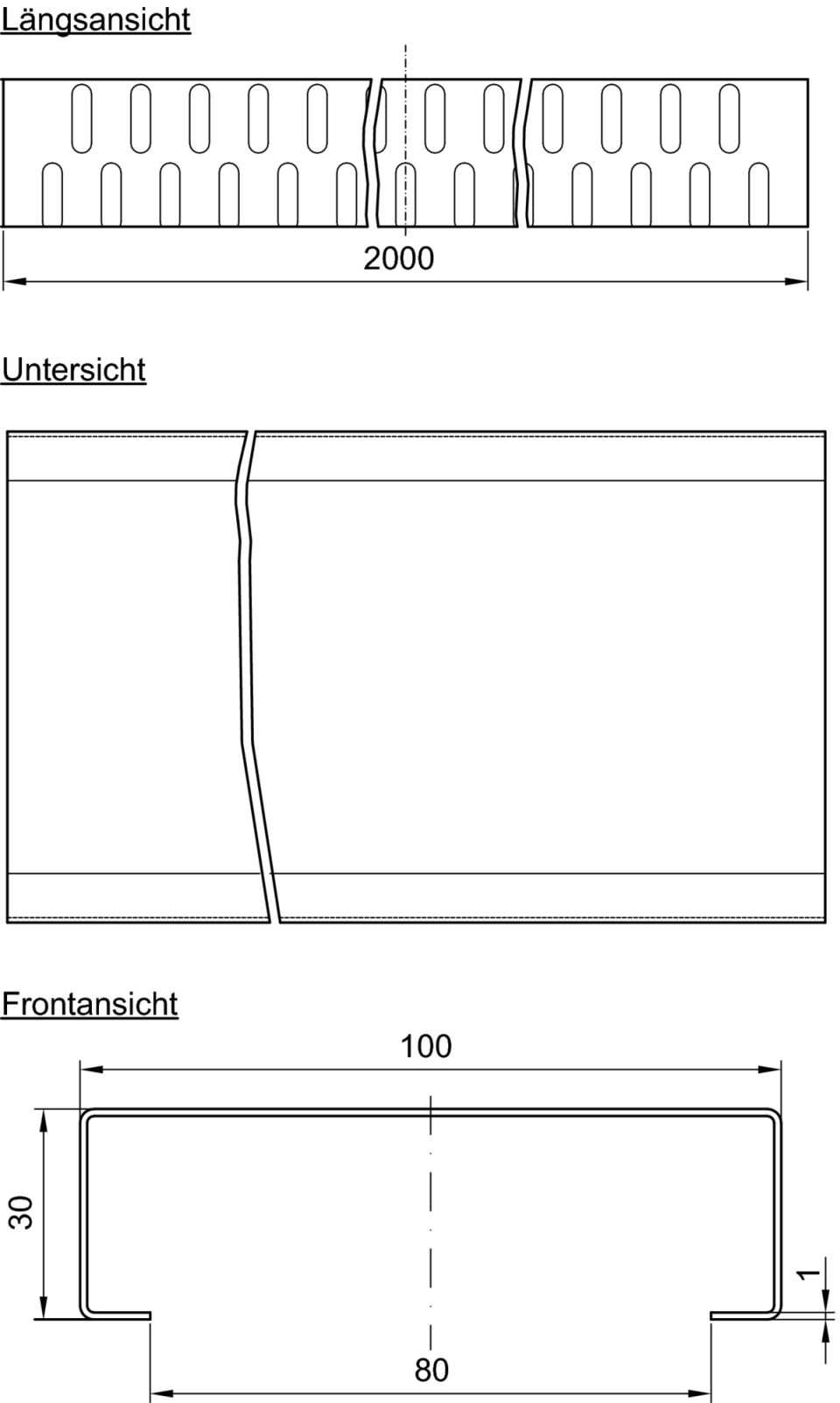ACO Profiline 2,0 m Stichkanal V2A H 3cm B 10 cm