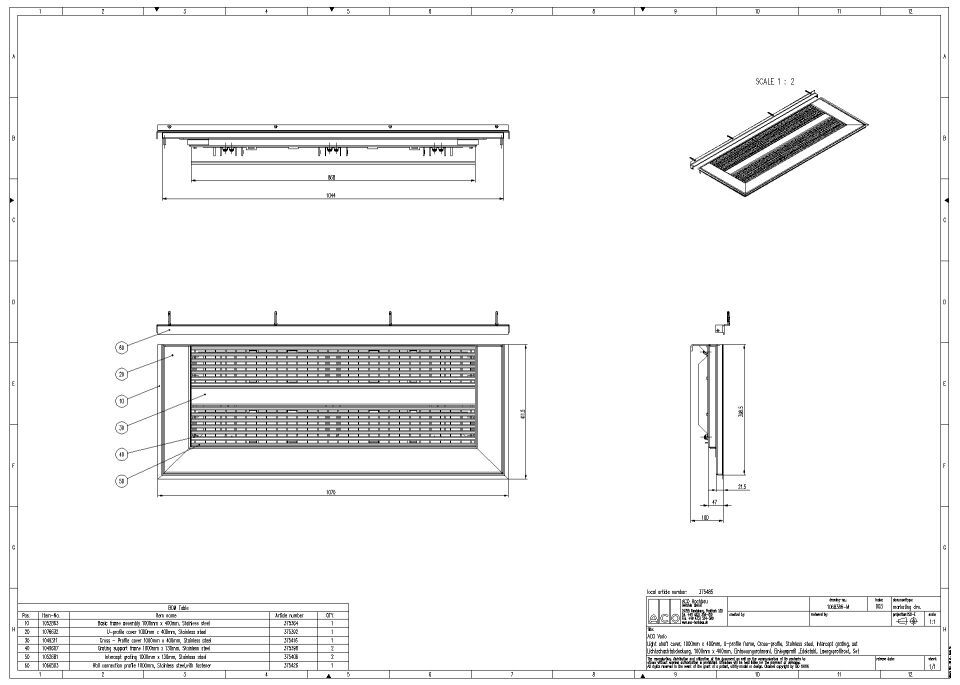 ACO Vario Abdeckung 1000x400 mm mit U-Profilrost Einleger und Randeinfassung Edelstahl