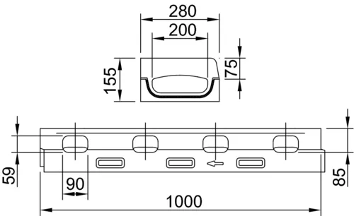 ACO Kerbdrain KD200-75 NW200 mm Bord 75 links
