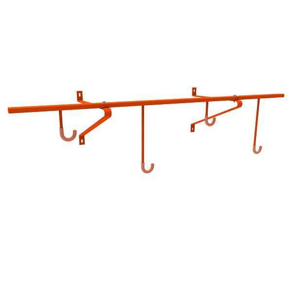 FalcoHook geschweißte Aufhängeschiene für Wandmontage, mit 2 langen und 2 kurzen Haken, abstand 375 mm, Länge 150 cm, Haken mit Schutzhülse, pulverbeschichtet in RAL