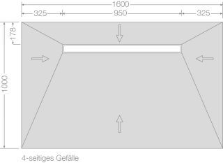 Aqua Line pro 1600 x 1000 x 60 mm Rinnenb.=950mm / 4seitiges Gefälle DE